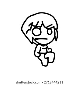 Personagem de Anime Dinâmico na Ilustração de Ação em Preto sobre Branco para Mangá, Arte e Estilos de Design Gráfico
