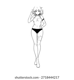 Dynamic Anime Character in Action Illustration in Black on White for Manga, Art, and Graphic Design Styles