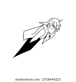 Dynamic Anime Character in Action Illustration in Black on White for Manga, Art, and Graphic Design Styles