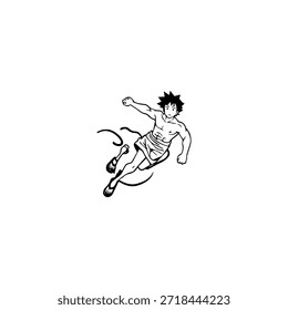 Personagem de Anime Dinâmico na Ilustração de Ação em Preto sobre Branco para Mangá, Arte e Estilos de Design Gráfico