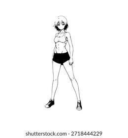 Personagem de Anime Dinâmico na Ilustração de Ação em Preto sobre Branco para Mangá, Arte e Estilos de Design Gráfico