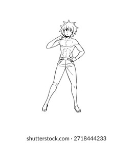 Personagem de Anime Dinâmico na Ilustração de Ação em Preto sobre Branco para Mangá, Arte e Estilos de Design Gráfico