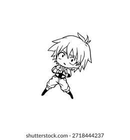 Personagem de Anime Dinâmico na Ilustração de Ação em Preto sobre Branco para Mangá, Arte e Estilos de Design Gráfico