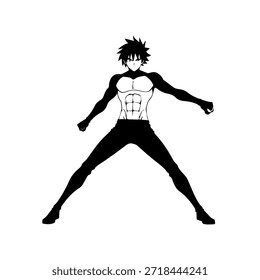 Personagem de Anime Dinâmico na Ilustração de Ação em Preto sobre Branco para Mangá, Arte e Estilos de Design Gráfico