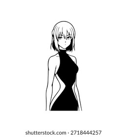Personagem de Anime Dinâmico na Ilustração de Ação em Preto sobre Branco para Mangá, Arte e Estilos de Design Gráfico