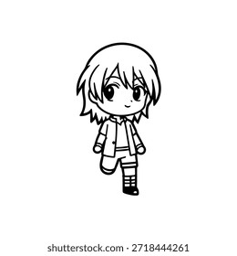Personagem de Anime Dinâmico na Ilustração de Ação em Preto sobre Branco para Mangá, Arte e Estilos de Design Gráfico