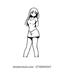 Personaje de anime dinámico en ilustración de acción en negro sobre blanco para manga, arte y estilos de Diseño gráfico