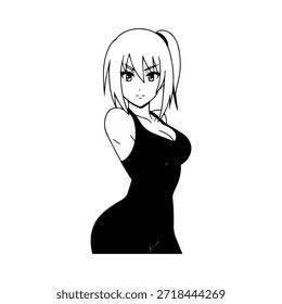 Personaje de anime dinámico en ilustración de acción en negro sobre blanco para manga, arte y estilos de Diseño gráfico