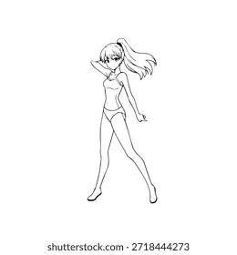 Personagem de Anime Dinâmico na Ilustração de Ação em Preto sobre Branco para Mangá, Arte e Estilos de Design Gráfico