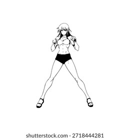 Personagem de Anime Dinâmico na Ilustração de Ação em Preto sobre Branco para Mangá, Arte e Estilos de Design Gráfico