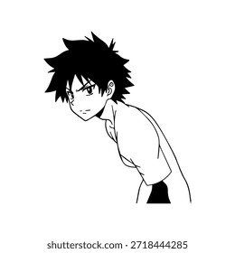 Personagem de Anime Dinâmico na Ilustração de Ação em Preto sobre Branco para Mangá, Arte e Estilos de Design Gráfico