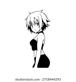 Dynamic Anime Character in Action Illustration in Black on White for Manga, Art, and Graphic Design Styles