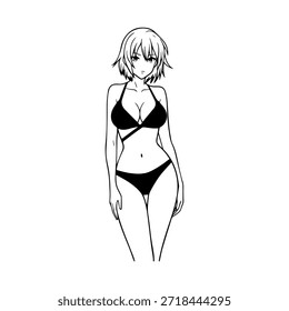 Dynamischer Anime-Charakter in Aktion Illustration in Schwarz auf Weiß für Manga-, Kunst- und Grafikdesign-Stile