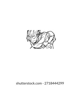 Personagem de Anime Dinâmico na Ilustração de Ação em Preto sobre Branco para Mangá, Arte e Estilos de Design Gráfico