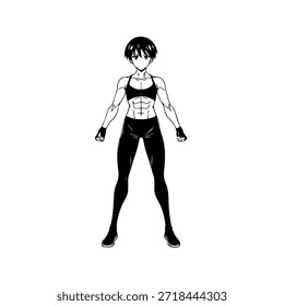 Dynamic Anime Character in Action Illustration in Black on White for Manga, Art, and Graphic Design Styles