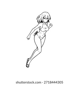 Dynamic Anime Character in Action Illustration in Black on White for Manga, Art, and Graphic Design Styles