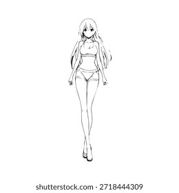 Personagem de Anime Dinâmico na Ilustração de Ação em Preto sobre Branco para Mangá, Arte e Estilos de Design Gráfico