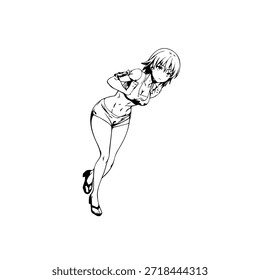 Personagem de Anime Dinâmico na Ilustração de Ação em Preto sobre Branco para Mangá, Arte e Estilos de Design Gráfico