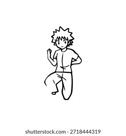 Personaje de anime dinámico en ilustración de acción en negro sobre blanco para manga, arte y estilos de Diseño gráfico