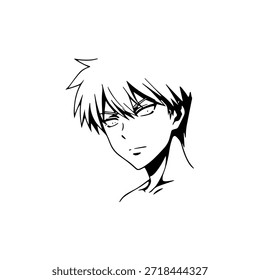Dynamic Anime Character in Action Illustration in Black on White for Manga, Art, and Graphic Design Styles