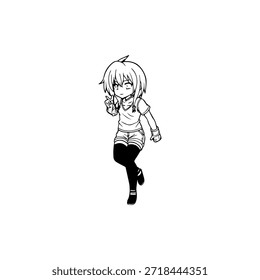Personagem de Anime Dinâmico na Ilustração de Ação em Preto sobre Branco para Mangá, Arte e Estilos de Design Gráfico
