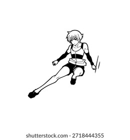 Personagem de Anime Dinâmico na Ilustração de Ação em Preto sobre Branco para Mangá, Arte e Estilos de Design Gráfico