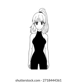 Personagem de Anime Dinâmico na Ilustração de Ação em Preto sobre Branco para Mangá, Arte e Estilos de Design Gráfico