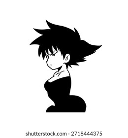 Personaje de anime dinámico en ilustración de acción en negro sobre blanco para manga, arte y estilos de Diseño gráfico