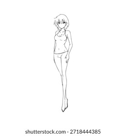Personagem de Anime Dinâmico na Ilustração de Ação em Preto sobre Branco para Mangá, Arte e Estilos de Design Gráfico