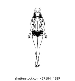 Personagem de Anime Dinâmico na Ilustração de Ação em Preto sobre Branco para Mangá, Arte e Estilos de Design Gráfico