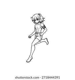 Personaje de anime dinámico en ilustración de acción en negro sobre blanco para manga, arte y estilos de Diseño gráfico