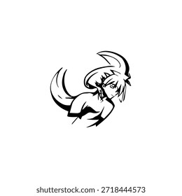 Personagem de Anime Dinâmico na Ilustração de Ação em Preto sobre Branco para Mangá, Arte e Estilos de Design Gráfico