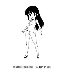 Personaje de anime dinámico en ilustración de acción en negro sobre blanco para manga, arte y estilos de Diseño gráfico