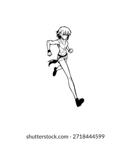 Dynamic Anime Character in Action Illustration in Black on White for Manga, Art, and Graphic Design Styles