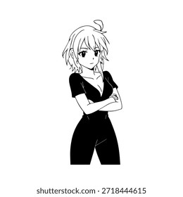 Personaje de anime dinámico en ilustración de acción en negro sobre blanco para manga, arte y estilos de Diseño gráfico