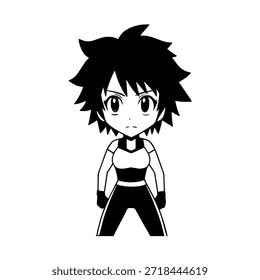 Personagem de Anime Dinâmico na Ilustração de Ação em Preto sobre Branco para Mangá, Arte e Estilos de Design Gráfico