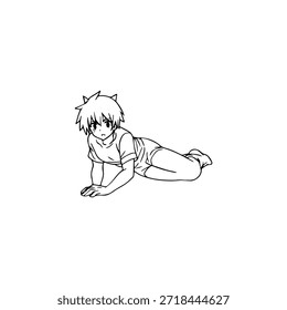 Personagem de Anime Dinâmico na Ilustração de Ação em Preto sobre Branco para Mangá, Arte e Estilos de Design Gráfico