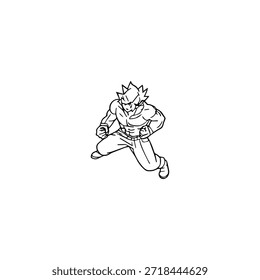 Personagem de Anime Dinâmico na Ilustração de Ação em Preto sobre Branco para Mangá, Arte e Estilos de Design Gráfico