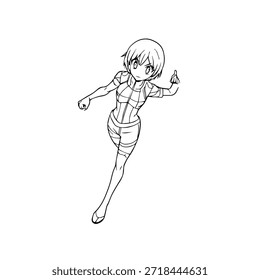Personagem de Anime Dinâmico na Ilustração de Ação em Preto sobre Branco para Mangá, Arte e Estilos de Design Gráfico