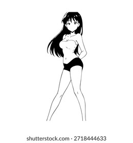 Dynamic Anime Character in Action Illustration in Black on White for Manga, Art, and Graphic Design Styles