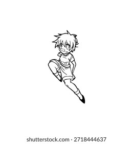Personagem de Anime Dinâmico na Ilustração de Ação em Preto sobre Branco para Mangá, Arte e Estilos de Design Gráfico