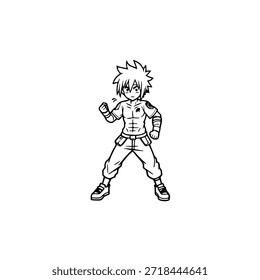 Personagem de Anime Dinâmico na Ilustração de Ação em Preto sobre Branco para Mangá, Arte e Estilos de Design Gráfico