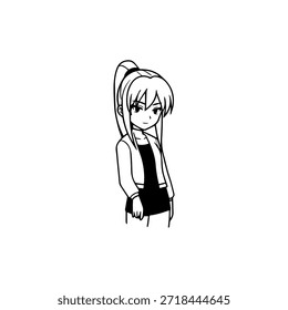 Dynamic Anime Character in Action Illustration in Black on White for Manga, Art, and Graphic Design Styles