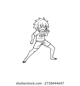 Personagem de Anime Dinâmico na Ilustração de Ação em Preto sobre Branco para Mangá, Arte e Estilos de Design Gráfico