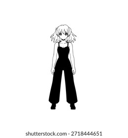 Personagem de Anime Dinâmico na Ilustração de Ação em Preto sobre Branco para Mangá, Arte e Estilos de Design Gráfico
