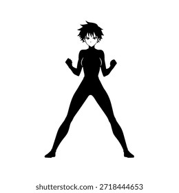 Personagem de Anime Dinâmico na Ilustração de Ação em Preto sobre Branco para Mangá, Arte e Estilos de Design Gráfico