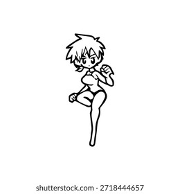 Personagem de Anime Dinâmico na Ilustração de Ação em Preto sobre Branco para Mangá, Arte e Estilos de Design Gráfico