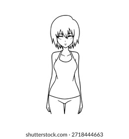 Dynamic Anime Character in Action Illustration in Black on White for Manga, Art, and Graphic Design Styles