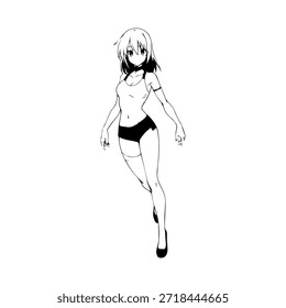 Personagem de Anime Dinâmico na Ilustração de Ação em Preto sobre Branco para Mangá, Arte e Estilos de Design Gráfico