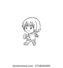 Personaje de anime dinámico en ilustración de acción en negro sobre blanco para manga, arte y estilos de Diseño gráfico